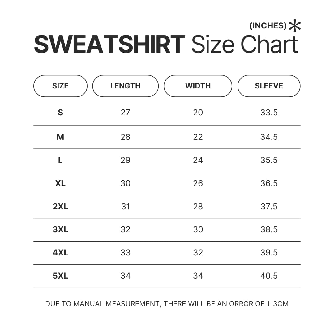 Sweatshirt Size Chart - Initial D Shop